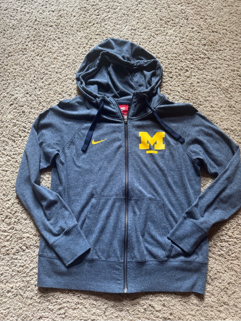 University of Michigan Nike Blue Full Zip Hoodie with Yellow Swoosh